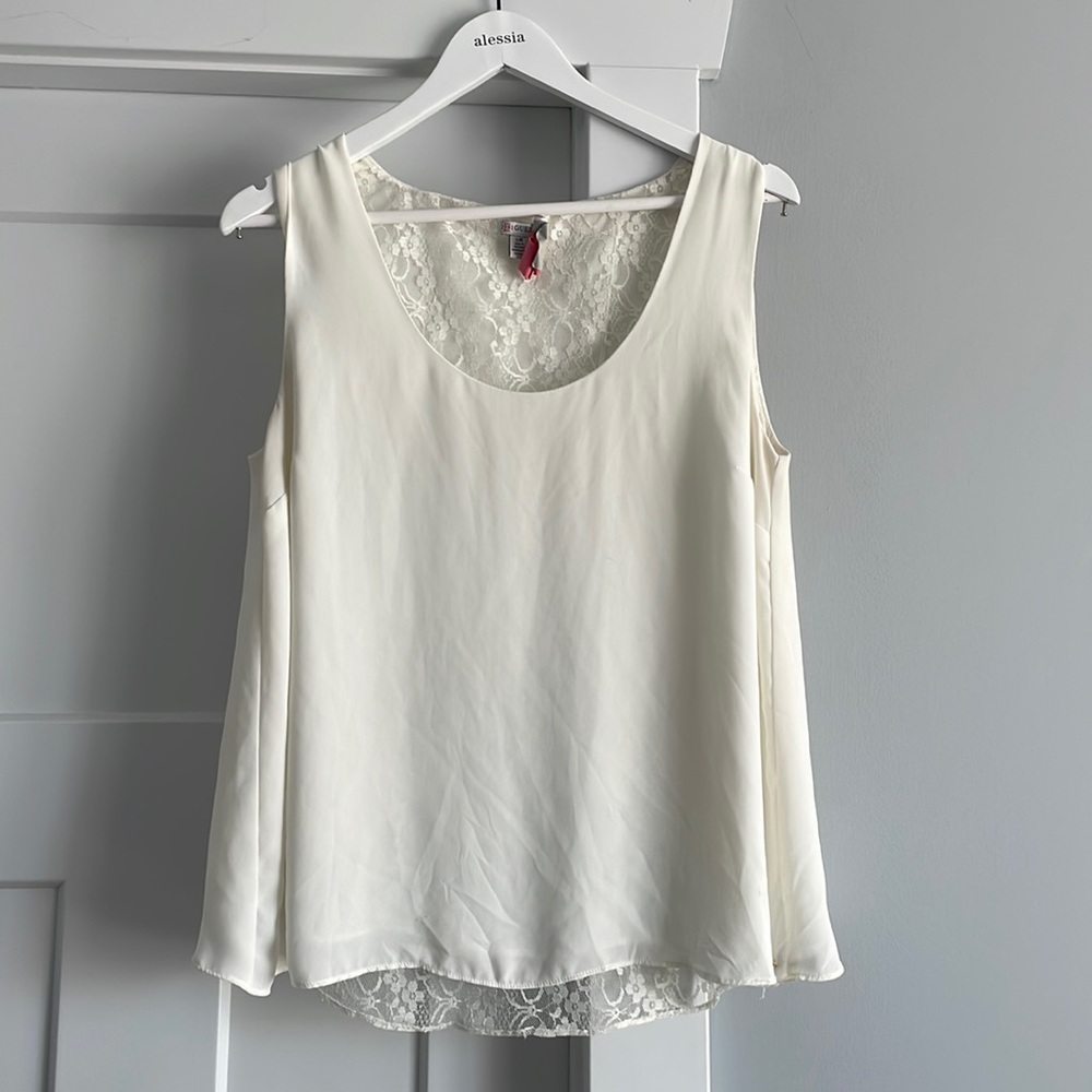 Guess brand.   Cream blouse.  Size L.   Lace inlay